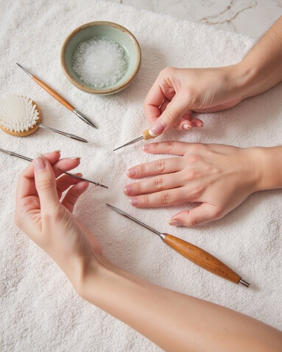 gently clean under nails
